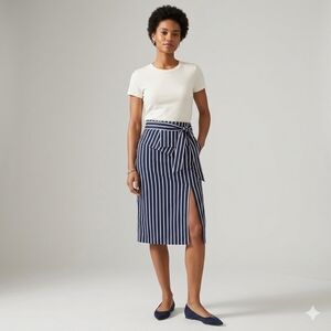 J.O.A. Navy and White Striped Pencil Skirt With Side Slit  Size Small